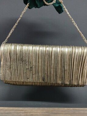 Vintage Champagne Clutch Bag Distressed Black Splatter Fold Top Snap Party